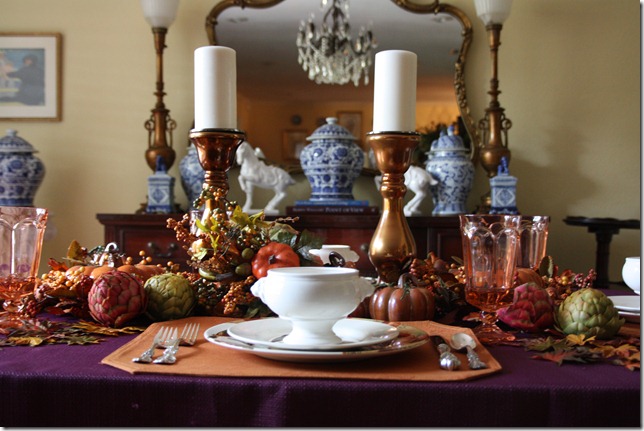 A Fall Tablescape Using Purple - White Spray Paint